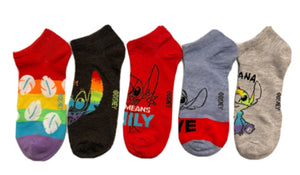DISNEY LILO & STITCH Ladies PRIDE 5 Pair Of No Show Socks 'OHANA MEANS FAMILY' - Novelty Socks for Less