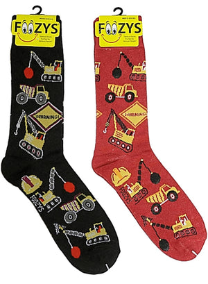 FOOZYS Brand Mens 2 Pair CONSTRUCTION VEHICLES Socls - Novelty Socks for Less