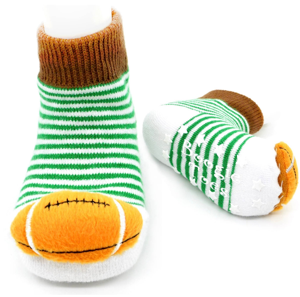 BOOGIE TOES Unisex Baby FOOTBALL RATTLE GRIPPER BOTTOM SOCKS By PIERO LIVENTI - Novelty Socks for Less