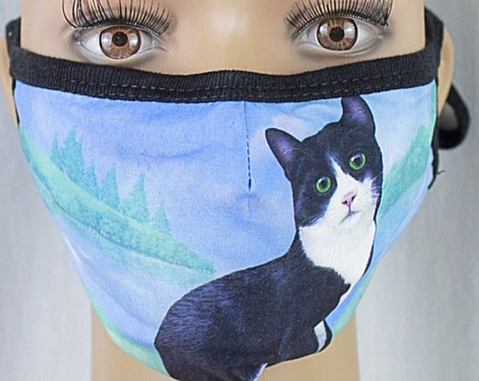 E&S Pets Brand BLACK & WHITE CAT Adult Face Mask Cover