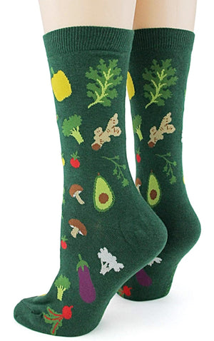 FOOT TRAFFIC Brand Ladies VEGETABLE Socks MUSHROOMS, EGGPLANTS, AVOCADO - Novelty Socks for Less