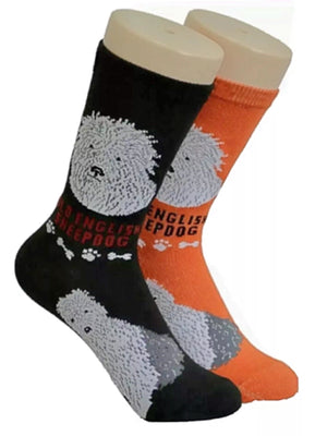 FOOZYS Brand Ladies 2 Pair OLD ENGLISH SHEEPDOG Socks - Novelty Socks for Less