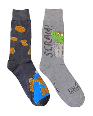 SESAME STREET Men’s 2 Pair Of Socks COOKIE MONSTER & OSCAR 'SCRAM' - Novelty Socks for Less