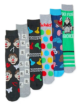 HASBRO GAMES Men’s 6 Pair Of Socks GIFT Set MONOPOLY, SCRABBLE, - Novelty Socks for Less