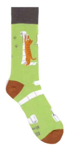 PARQUET BRAND Men’s CATS PLAYING WITH TOILET PAPER SOCKS 'I DO WHAT I WANT' - Novelty Socks for Less