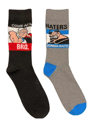 POPEYE THE SAILOR MAN MEN’S 2 PAIR OF SOCKS WITH BRUTUS 'COME AT ME BRO' - Novelty Socks for Less