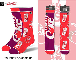 COCA-COLA CHERRY COKE SODA MEN’S SPLIT CREW SOCKS ODD SOX BRAND - Novelty Socks for Less