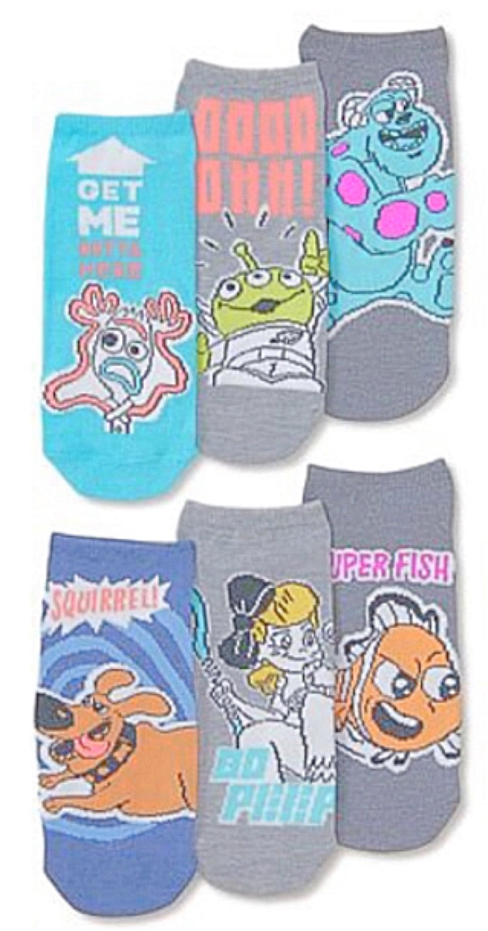DISNEY PIXAR Ladies 6 Pair No Show Socks FORKY, NEMO, SULLEY 'GET ME OUTTA HERE'