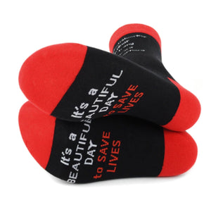 PARQUET BRAND Ladies HEALTHCARE Socks ‘IT’s A BEAUTIFUL DAY TO SAVE  LIVES’ - Novelty Socks for Less
