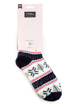 NOLLIA BRAND Ladies Winter Theme NON-SKID SHERPA SLIPPER SOCKS - Novelty Socks for Less