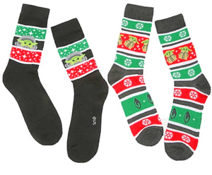 STAR WARS THE MANDALORIAN Men’s 2 Pair Of CHRISTMAS BABY YODA Socks - Novelty Socks for Less