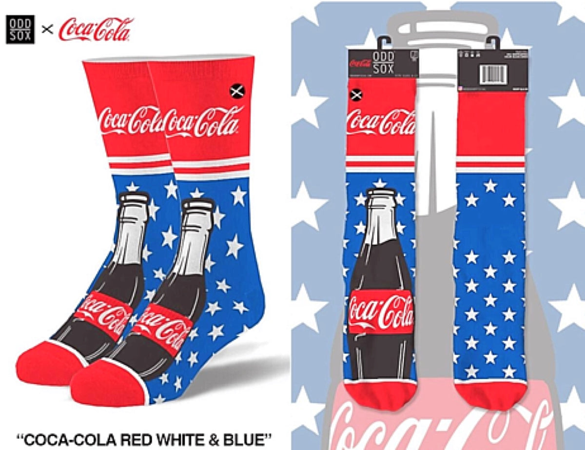 COCA-COLA MEN’S PATRIOTIC SPLIT CREW SOCKS ODD SOX BRAND - Novelty Socks for Less