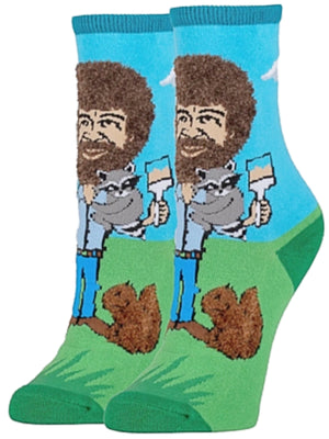 BOB ROSS Ladies ‘LET’S PAINT’ Socks With FUZZY HAIR OOOH YEAH Brand - Novelty Socks for Less