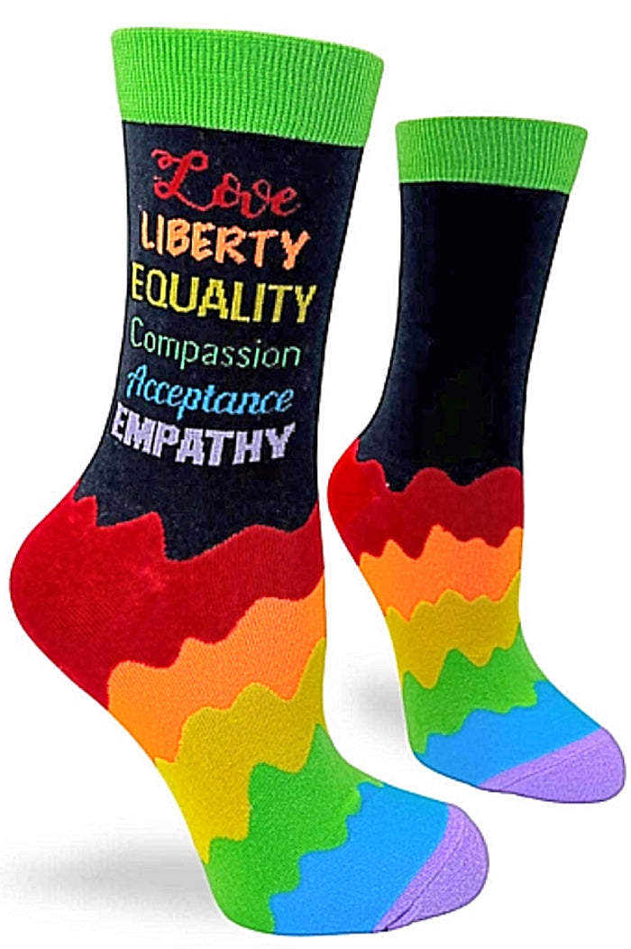FABDAZ Brand Ladies LOVE LIBERTY EQUALITY COMPASSION ACCEPTANCE EMPATHY Socks