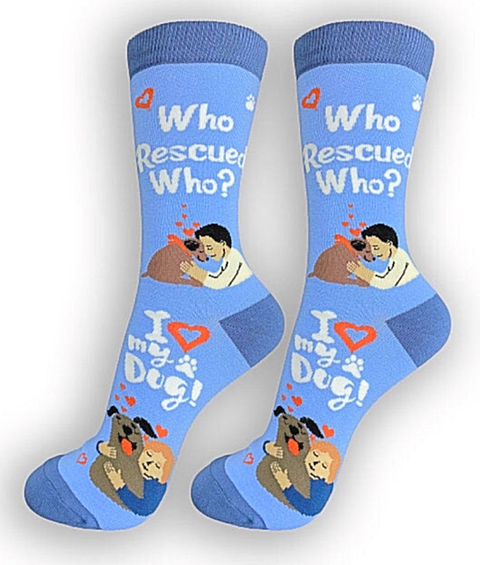 HAPPY TAILS Brand WHO RESCUED WHO, I LOVE MY DOG Unisex Socks E&S Pets
