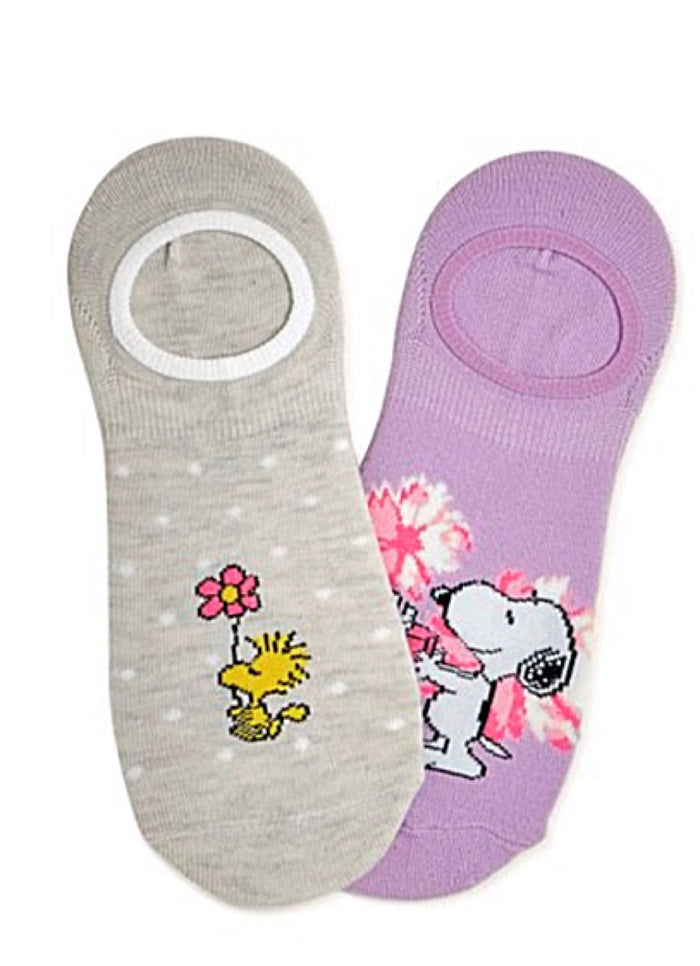PEANUTS Ladies 2 Pair MOTHER’S DAY NO SHOW LINER SOCKS Snoopy & Woodstock