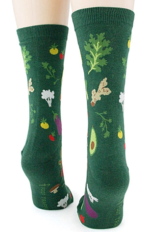 FOOT TRAFFIC Brand Ladies VEGETABLE Socks MUSHROOMS, EGGPLANTS, AVOCADO - Novelty Socks for Less