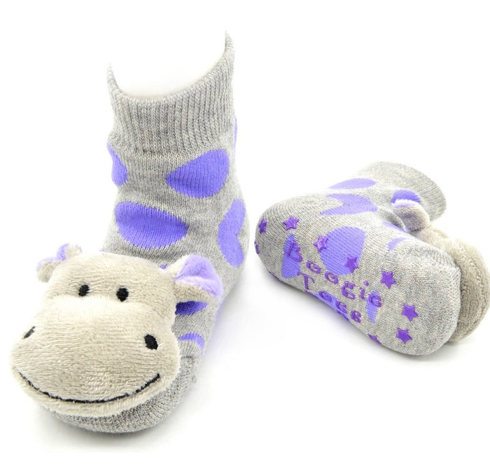 BOOGIE TOES Unisex Baby HIPPO RATTLE GRIPPER BOTTOM SOCKS By PIERO LIVENTI