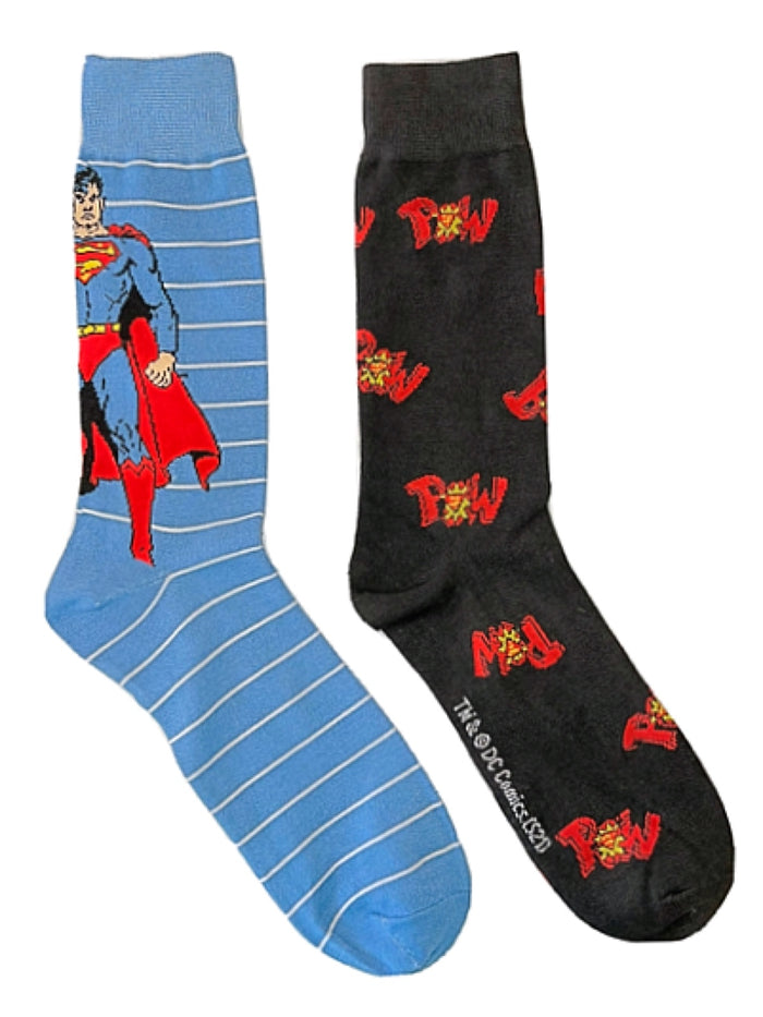DC COMICS SUPERMAN Men's 2 Pair Of Socks 'POW'