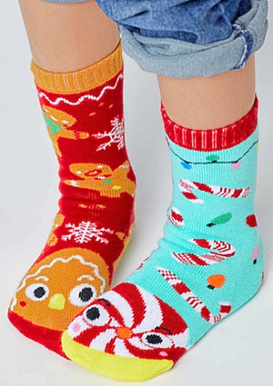 PALS SOCKS Brand Unisex CHRISTMAS Mismatched Gripper Bottom Socks (CHOOSE SIZE) - Novelty Socks for Less
