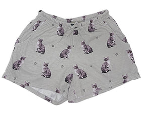 COMFIES LOUNGE PJ SHORTS Ladies SILVER/GRAY TABBY CAT By E&S PETS - Novelty Socks for Less