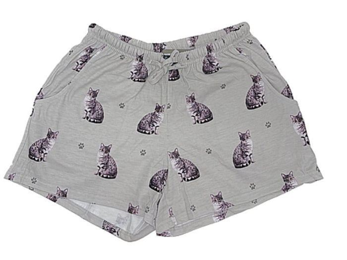 COMFIES Brand LOUNGE PJ SHORTS Ladies SILVER/GRAY TABBY CAT By E&S PETS