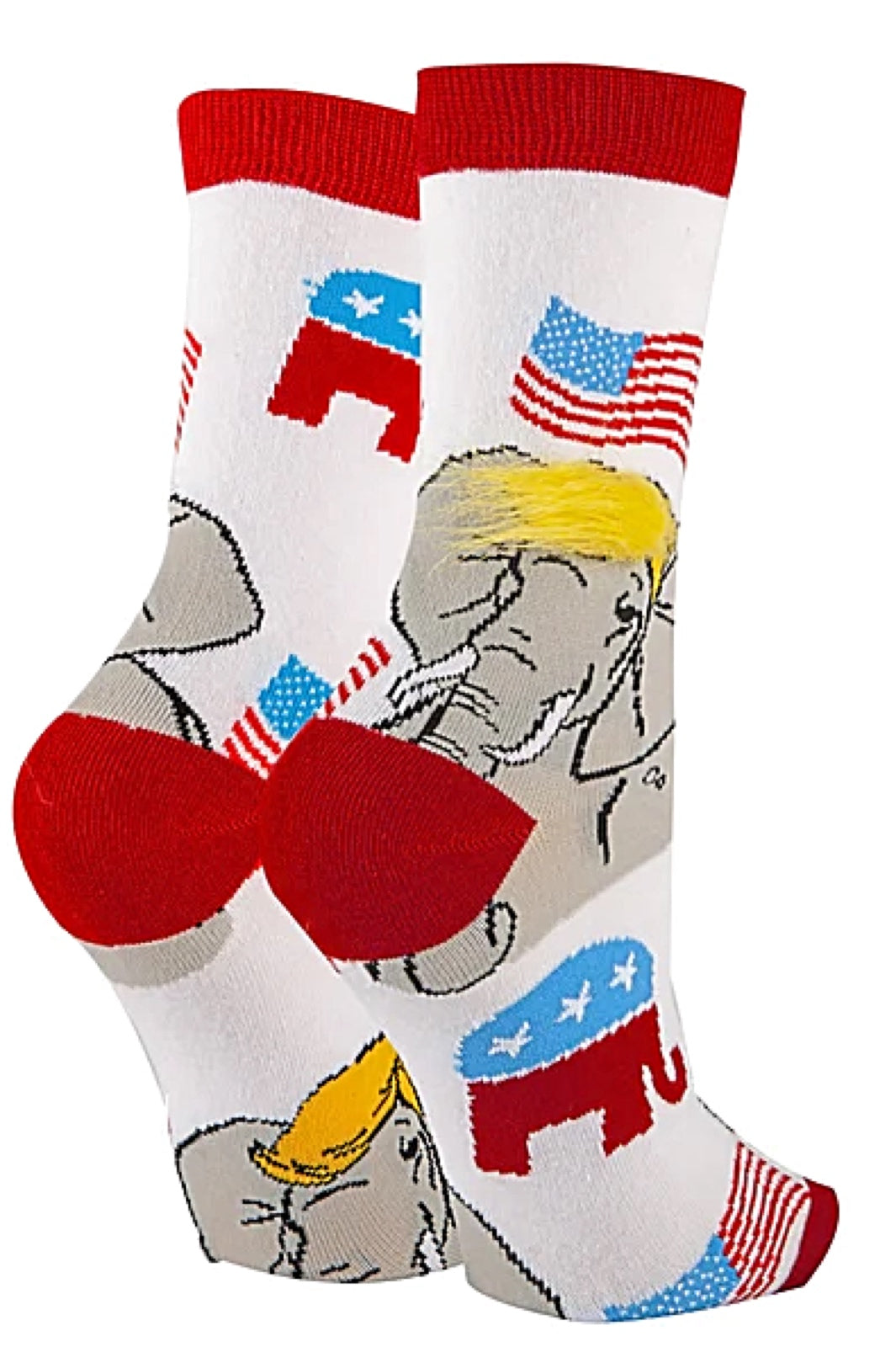 OOOH YEAH Brand Ladies REPUBLICAN RIGHT WING Socks ELEPHANT WITH TRUMP HAIR - Novelty Socks for Less