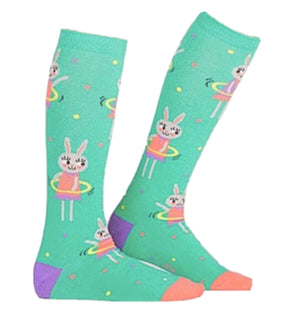 SOCK IT TO ME Brand GIRLS KNEE HIGH SOCKS HULA HOOPIN’ BUNNIES - Novelty Socks for Less