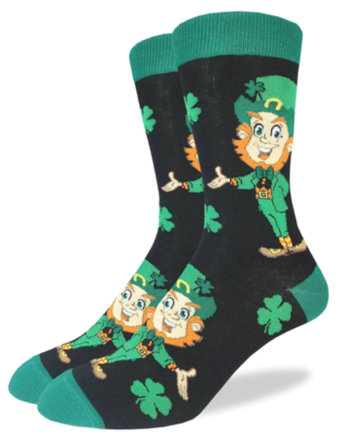 GOOD LUCK SOCK MEN’S SAINT PATRICK’S DAY SOCKS WITH LEPRECHAUN & SHAMROCKS - Novelty Socks for Less