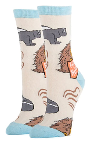 OOOH YEAH Brand Ladies FREE HUGS Socks SKUNK & PORCUPINE - Novelty Socks for Less