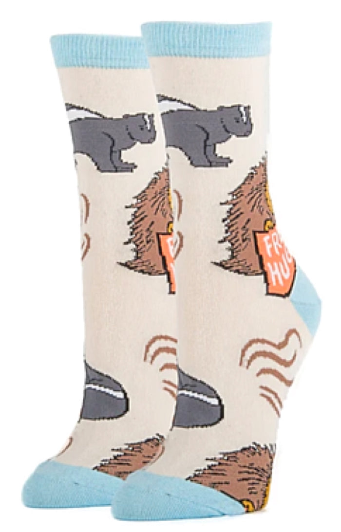 OOOH YEAH Brand Ladies FREE HUGS Socks SKUNK & PORCUPINE