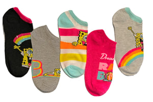 SPONGEBOB SQUAREPANTS Ladies 5 Pair Of PRIDE No Show Socks ‘DREAMING OF RAINBOWS’ - Novelty Socks for Less
