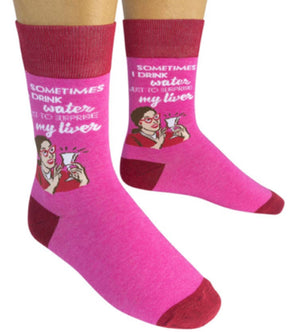FUNATIC Brand Unisex Socks ‘SOMETIMES I DRINK WATER TO SURPRISE MY LIVER’ - Novelty Socks for Less