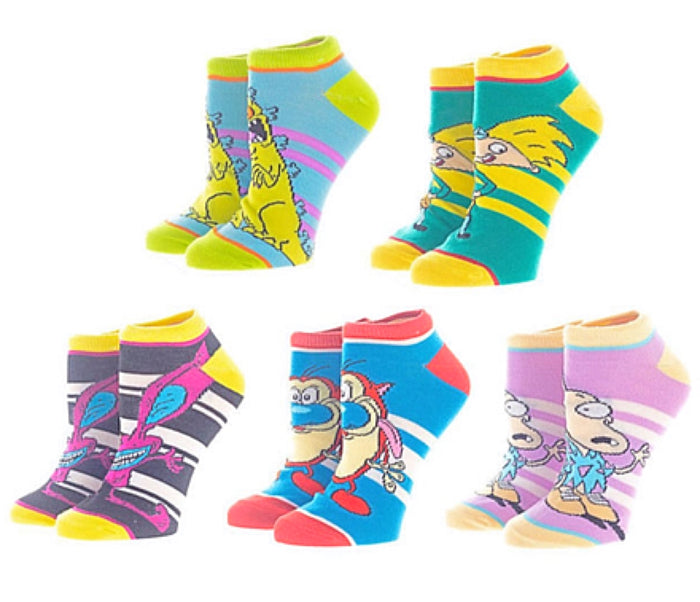 NICKELODEON Ladies 5 Pair Of Ankle Socks REPTAR, ROCKO, ICKIS BIOWORLD Brand