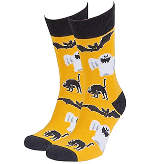 SOCKS N SOCKS Brand Men’s HALLOWEEN Socks GHOST, BATS & BLACK CAT - Novelty Socks for Less