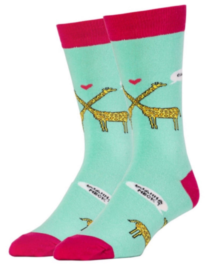 OOOH YEAH Brand Men's VALENTINE'S DAY Socks With GIRAFFES ‘WANNA NECK’