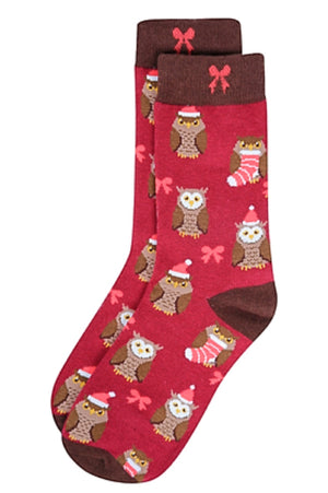 PARQUET Brand Ladies CHRISTMAS Socks With OWLS - Novelty Socks for Less