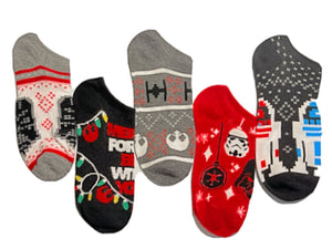 STAR WARS Ladies CHRISTMAS 5 Pair Of No Show Socks R2-D2, DARTH VADER - Novelty Socks for Less