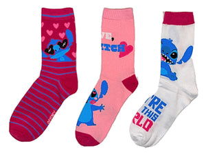 DISNEY LILO & STITCH LADIES VALENTINES DAY 3 PAIR OF SOCKS 'YOU'RE OUTTA THIS WORLD' - Novelty Socks for Less