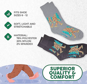FOOZYS Men’s 2 Pair BIGFOOT SASQUATCH Socks - Novelty Socks for Less