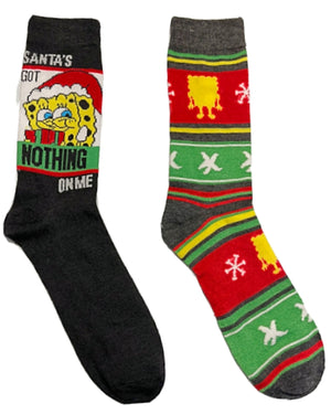 SPONGEBOB SQUAREPANTS Men’s 2 Pair Of CHRISTMAS Socks ‘SANTA’S GOT NOTHING ON ME’ - Novelty Socks for Less