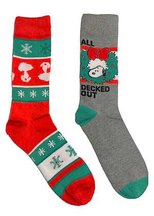 PEANUTS Men’s 2 Pair Of SNOOPY CHRISTMAS Socks ‘ALL DECKED OUT’ - Novelty Socks for Less