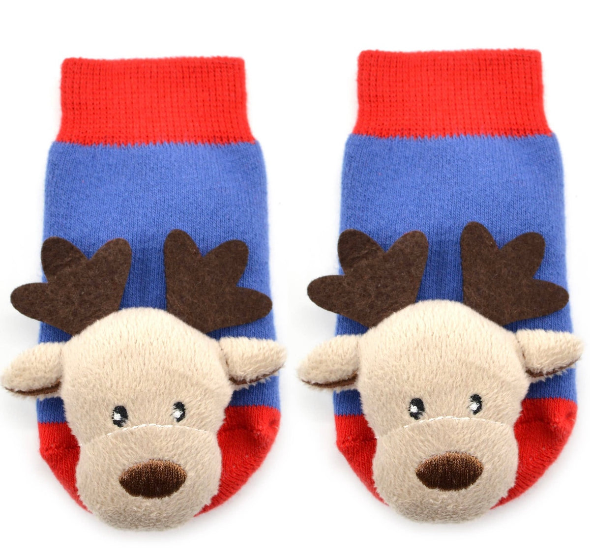 BOOGIE TOES Unisex Baby REINDEER RATTLE GRIPPER BOTTOM SOCKS By PIERO LIVENTI - Novelty Socks for Less