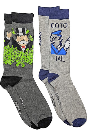 MONOPOLY MEN’S 2 PAIR OF SOCKS ‘GO TO JAIL’ - Novelty Socks for Less