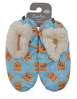 COMFIES Ladies ORANGE TABBY CAT Non-Skid SLIPPERS - Novelty Socks for Less