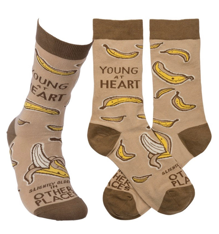 PRIMITIVES BY KATHY Unisex ‘YOUNG AT HEART, OLDER IN OTHER PLACES’ Socks