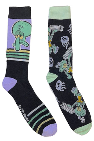 SPONGEBOB SQUAREPANTS MEN’S 2 PAIR OF SOCKS WITH SQUIDWARD & JELLYFISH - Novelty Socks for Less