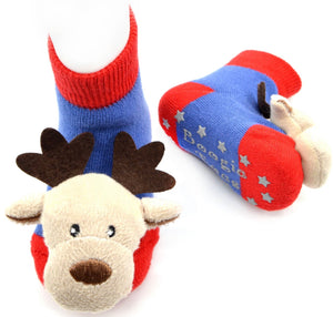 BOOGIE TOES Unisex Baby REINDEER RATTLE GRIPPER BOTTOM SOCKS By PIERO LIVENTI - Novelty Socks for Less