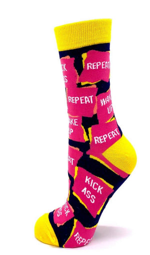 FABDAZ Brand Ladies WAKE UP KICK ASS REPEAT Socks - Novelty Socks for Less