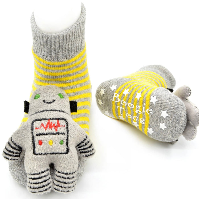 BOOGIE TOES Unisex Baby ROBOT RATTLE GRIPPER BOTTOM SOCKS By PIERO LIVENTI